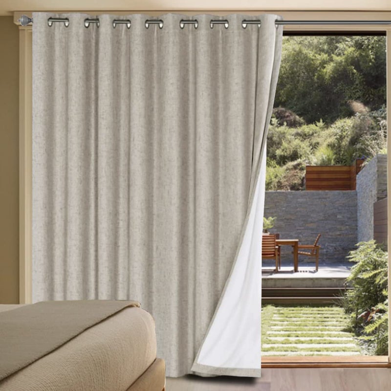 HVERSAILTEX Linen Blackout Curtains Durable Thick Textured Linen Look 100 Blackout Patio Door Curtain Anti Rust Grommet Extra Wide Sliding Door Curtain Panel W100 x L96 inch Stone
