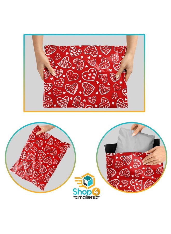 شوب فور مايلرز 10 × 13 قلوب حمراء لامعة مزخرفة من البلاستيك بولي أكياس بريدية مقاومة للماء للشحن ظرف بريدي 2 مل للملابس والقمصان والكتب وختم لاصق دائم (100 حزمة قلوب)  - Image 4
