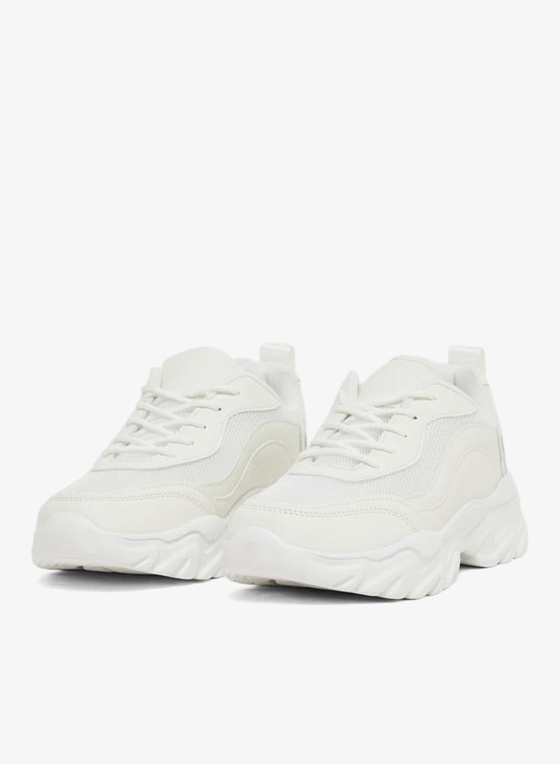 Styli Plain Chunky Lace-Up Sneakers with Back Pull Tab - Image 3