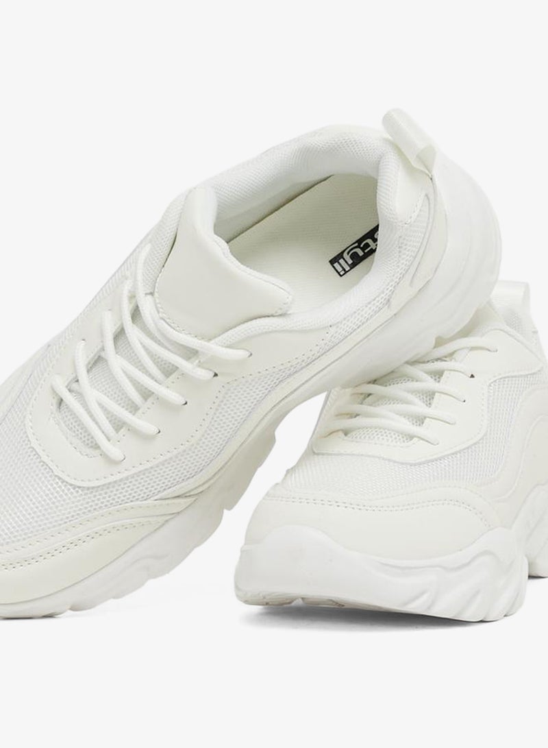 Styli Plain Chunky Lace-Up Sneakers with Back Pull Tab - Image 4