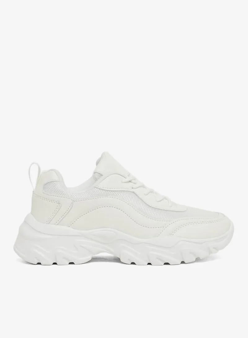 Styli Plain Chunky Lace-Up Sneakers with Back Pull Tab