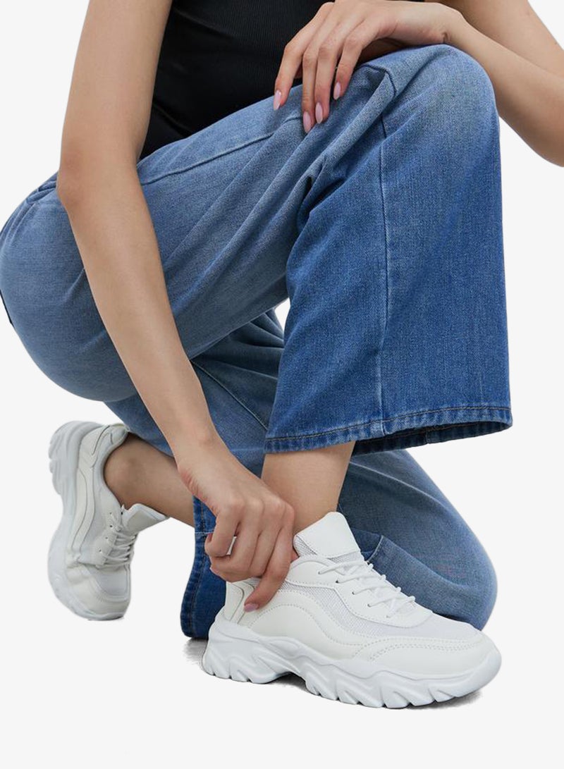 Styli Plain Chunky Lace-Up Sneakers with Back Pull Tab - Image 2