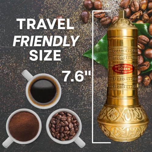 Ottoman Inspirations Sozen 7.6" Hammered Manual Coffee Grinder Brass – Hand Crank Burr Mill for Turkish Coffee, French Press, Espresso, Camping & Home Use – Portable Coffee Bean Grinder, Adjustable Conical Grinder - Image 2