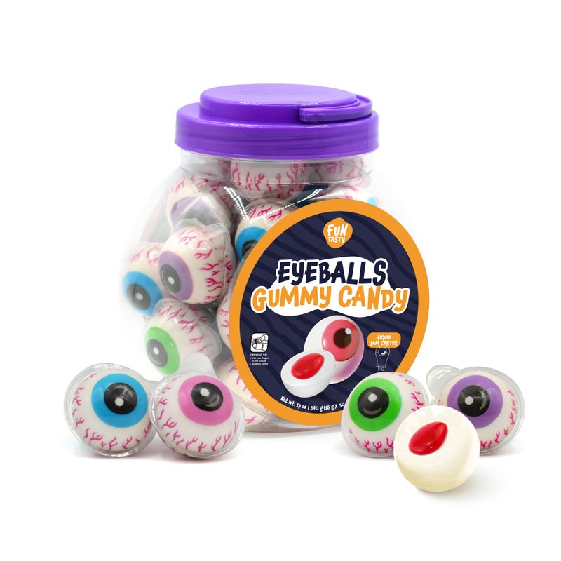 FUNTASTY Eyeballs Gummy Candy  19 Ounce Jar 30 Count  Strawberry Jam Filled Center  Individually Wrapped Candy  Fun Party Favors  Spooky Gummies by Funtasty - Image 3