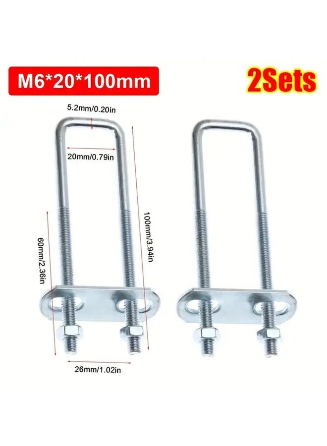 2 Sets M6x20x100mm Iron Square Clamp Durable Screw with Baffle Pipe U Bolt - Image 1