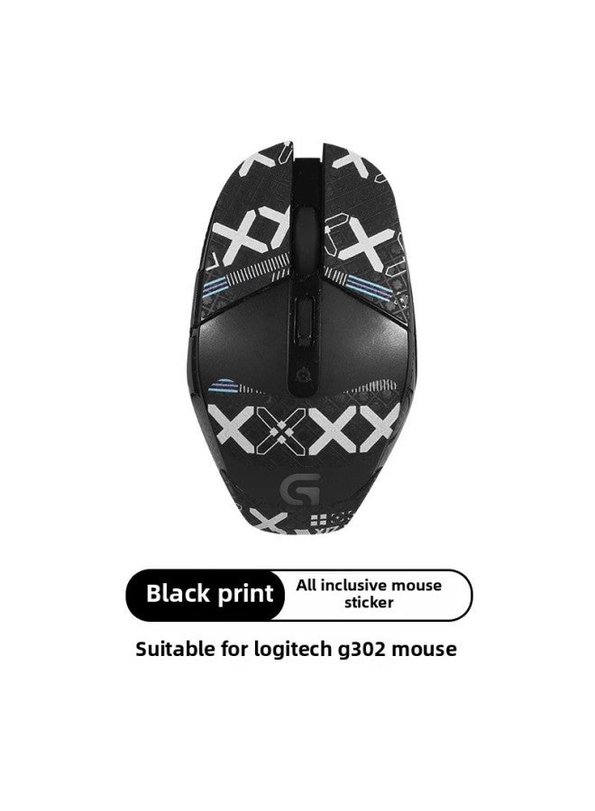 For Logitech G302 Mouse Sticker G303 Anti-slip Sticker Mouse Sticker Protective Film Anti-sweat Sticker Anti-scratch Film Side Skirt Sticker-color:[All Inclusive] A Black Printed Mouse Sticker  - Image 1