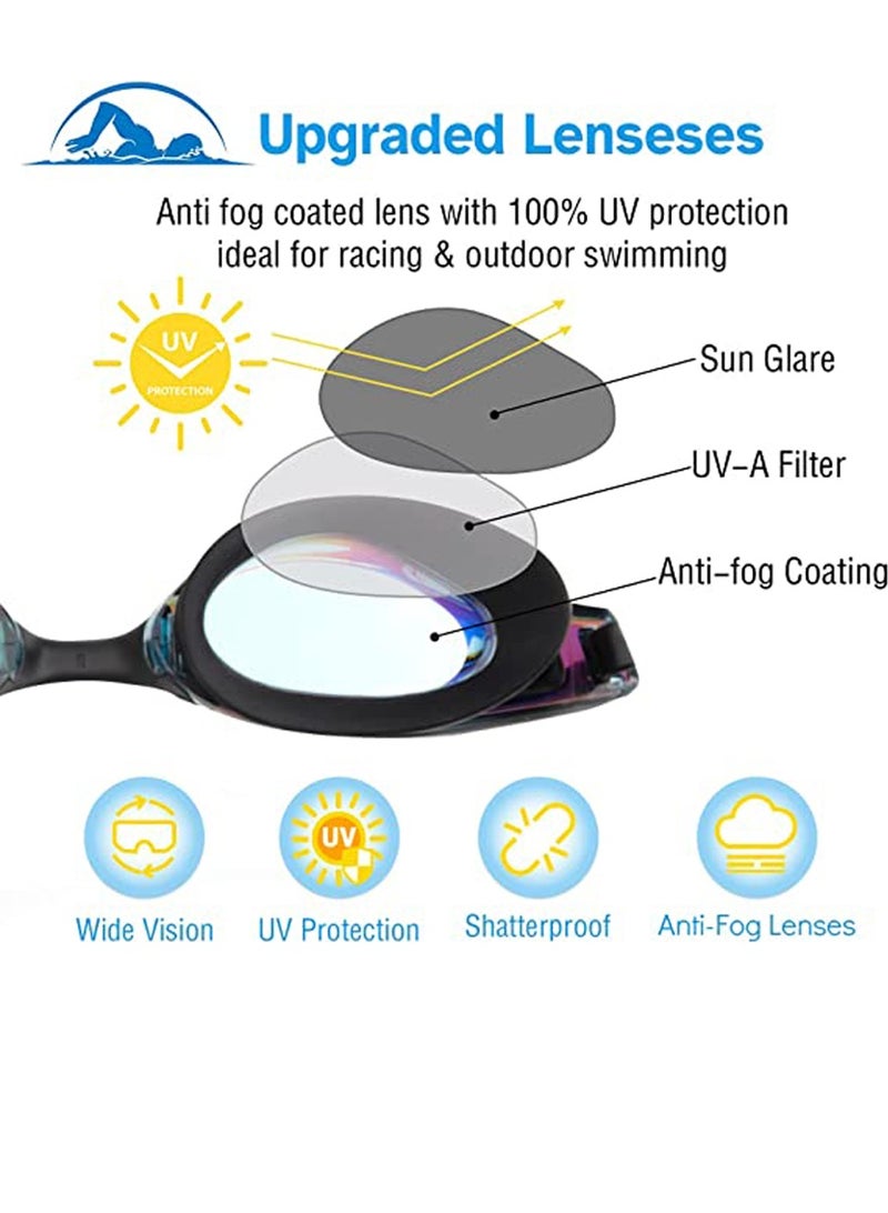 QUTOOB Swimming Goggles | Mirrored Anti-Fog, Leakproof & UV Protection | Swim Training, Pool Swimming, Lap Practice & Outdoor Use | Swim Goggles for Men & Women - Image 2