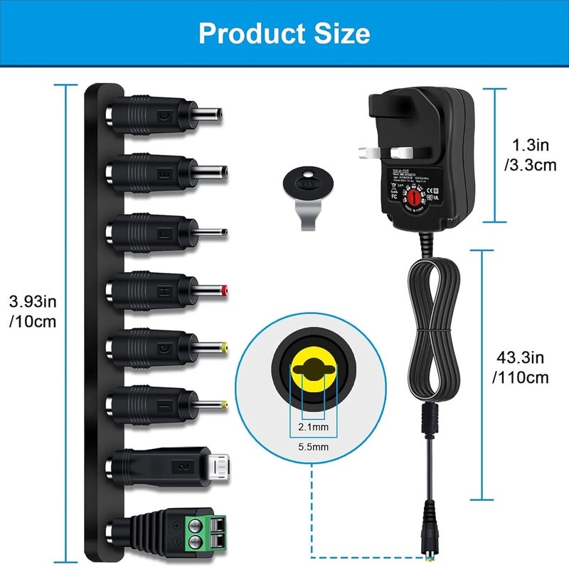 Light & sturdy LinJie 30W Universal AC/DC Adapter Switch Power Supply, Universal AC Power Adapter With 8 Optional Adapte r Plugs, Suitable For 3V 4.5V 5V 6V 7.5V 9V 12V Household Electronic Products And LED Strips Daily use improved quality - Image 5