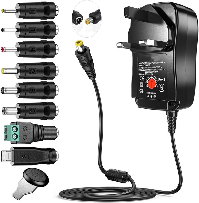 Light & sturdy LinJie 30W Universal AC/DC Adapter Switch Power Supply, Universal AC Power Adapter With 8 Optional Adapte r Plugs, Suitable For 3V 4.5V 5V 6V 7.5V 9V 12V Household Electronic Products And LED Strips Daily use improved quality - Image 1