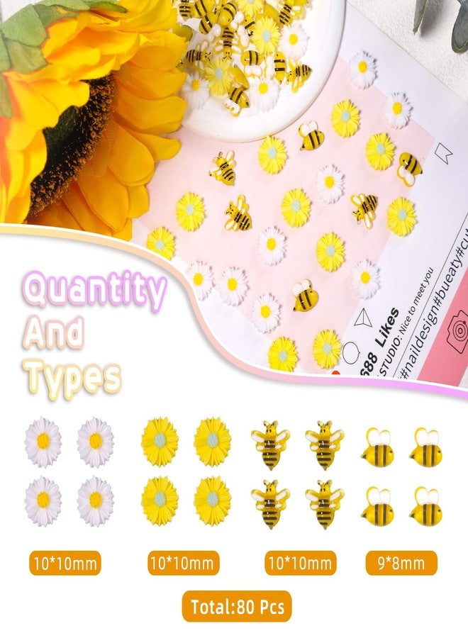 CESUSME 100 Pcs 3D Bee Flower Cute Nail Charms, Alloy Y2K Gold Butterfly Bee Nail Gems Charms, Yellow Daisy Sunflower Acrylic Nail Art Charms for Nail Art Supplies Accessories - Image 4