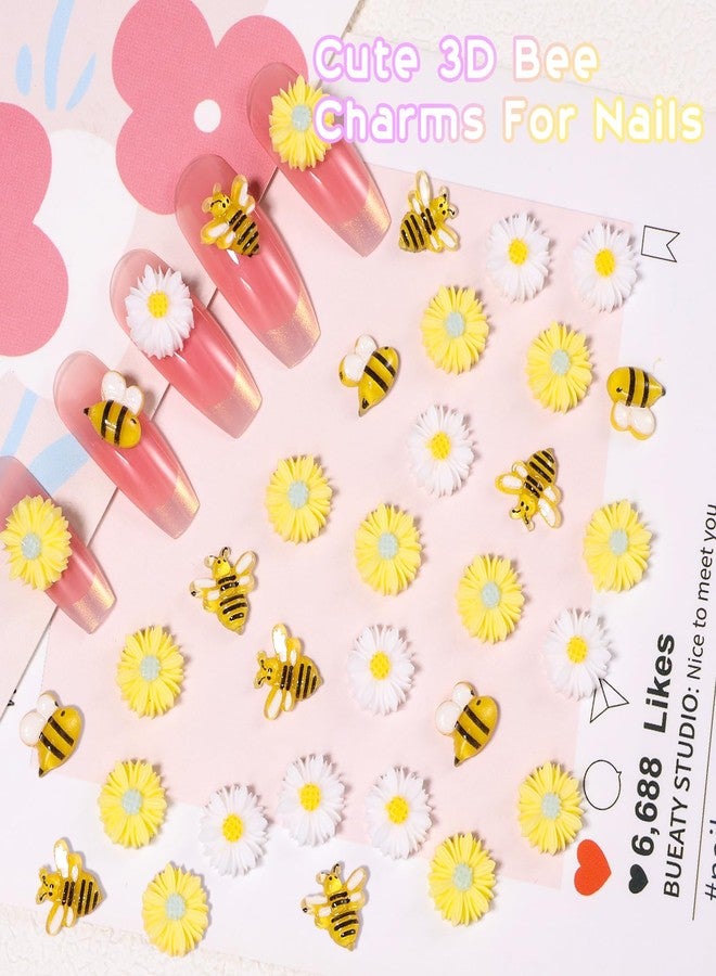 CESUSME 100 Pcs 3D Bee Flower Cute Nail Charms, Alloy Y2K Gold Butterfly Bee Nail Gems Charms, Yellow Daisy Sunflower Acrylic Nail Art Charms for Nail Art Supplies Accessories - Image 5
