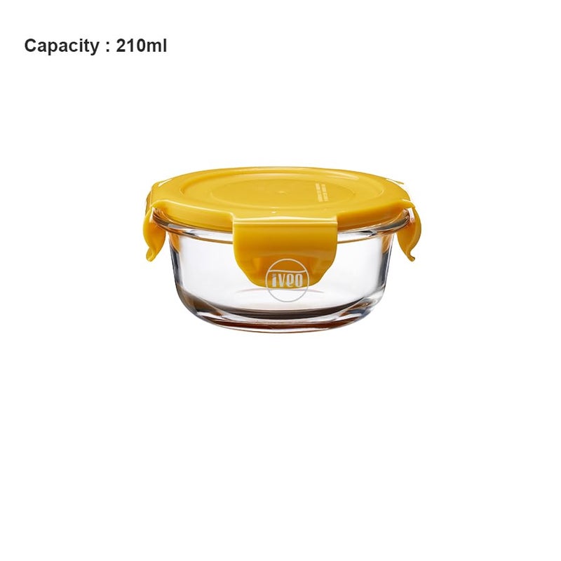 IVEO Borosilicate Glass Container Fresh Nano Microwave Safe Mini Food Container Lunch Box for Carrying and Storing Food Air Tight Leak Proof Food Storage 210 ml Round 1 Pc Yellow - Image 3