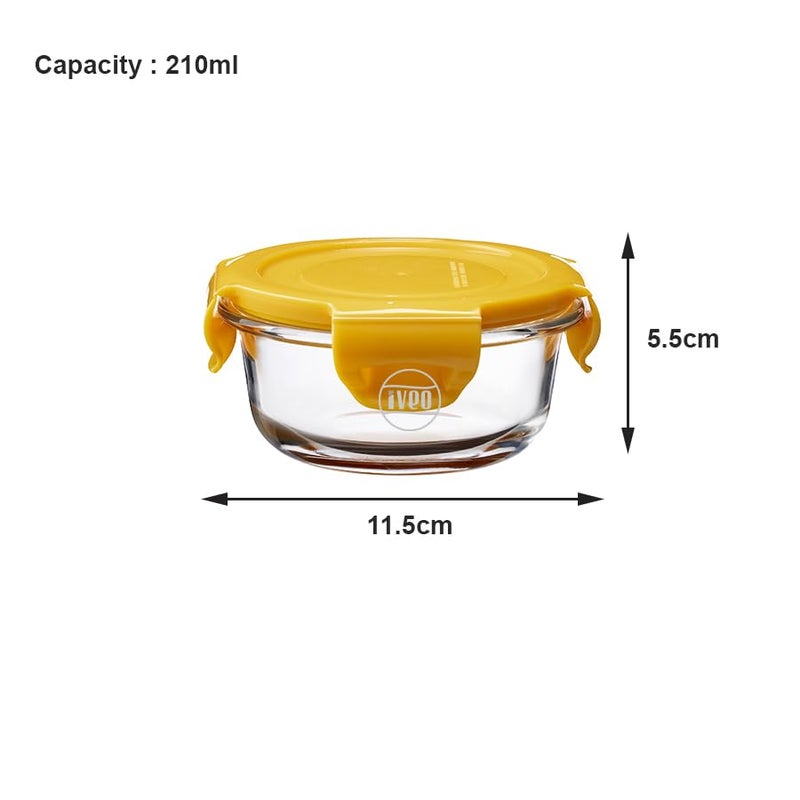 IVEO Borosilicate Glass Container Fresh Nano Microwave Safe Mini Food Container Lunch Box for Carrying and Storing Food Air Tight Leak Proof Food Storage 210 ml Round 1 Pc Yellow - Image 4