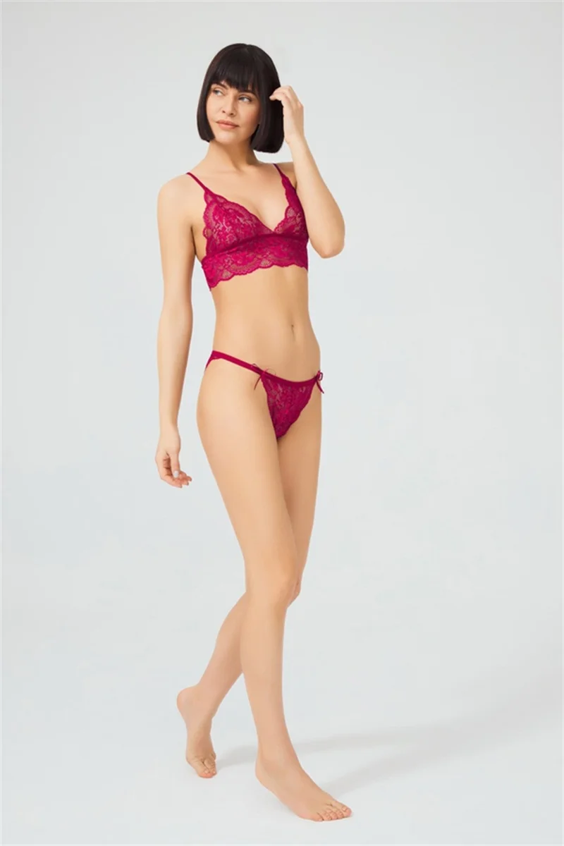 كوتن هيل Cherry Lace Transparent Non-Wireless Women's Bra Set