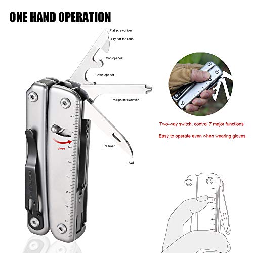 ROXON S803E Elite Flash Multitool with 20 functions including strong pliers, Flint Rod, full-size lockable blades for Outdoor Essential Survival Tool (D2 Blade) - Image 5
