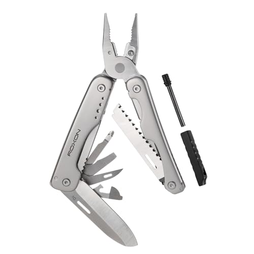ROXON S803E Elite Flash Multitool with 20 functions including strong pliers, Flint Rod, full-size lockable blades for Outdoor Essential Survival Tool (D2 Blade) - Image 1