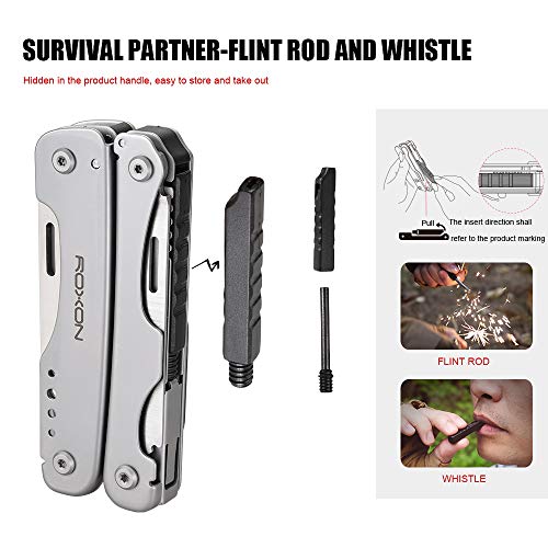 ROXON S803E Elite Flash Multitool with 20 functions including strong pliers, Flint Rod, full-size lockable blades for Outdoor Essential Survival Tool (D2 Blade) - Image 4
