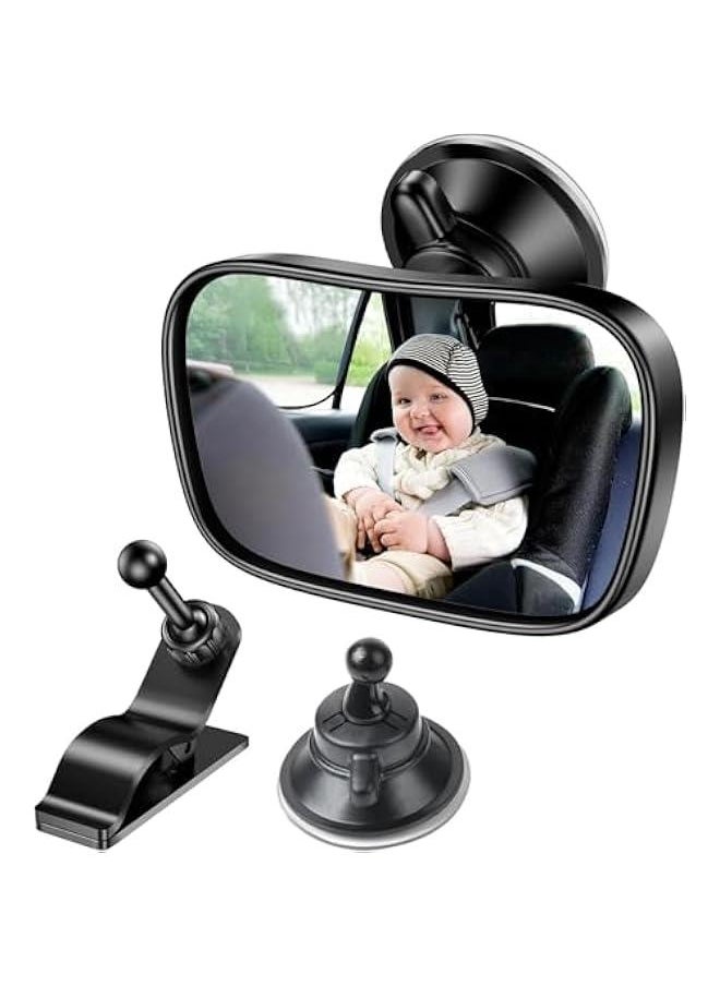 ميكسد Hepiide Baby Car Rear View Mirror, Baby Car Rear View Mirror with 2 Bases, Adjustable Shatterproof Safety Car Seat Mirror,Rear Facing Infant Suction Cup & Clip Car Visor Mirror Safety Mirror  - Image 1
