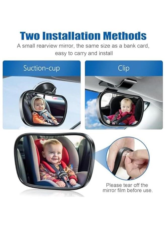 ميكسد Hepiide Baby Car Rear View Mirror, Baby Car Rear View Mirror with 2 Bases, Adjustable Shatterproof Safety Car Seat Mirror,Rear Facing Infant Suction Cup & Clip Car Visor Mirror Safety Mirror  - Image 3