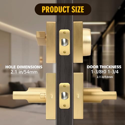 Cielsa Dawn Gold Heavy Duty Privacy Lever Door Handle and Single Cylinder Deadbolt Lock and Key Combo Pack - Locking Lever Set for Left or Right-Handed Doors - Exterior Door Levers - Satin Brass - Image 5