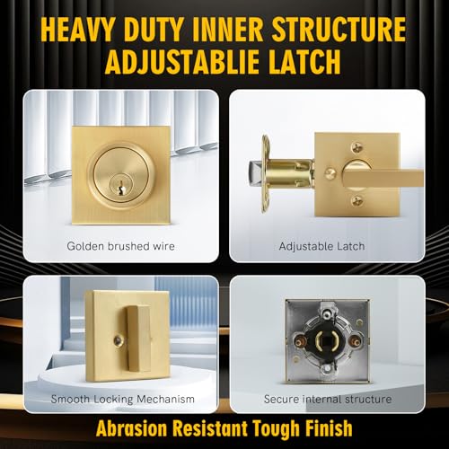 Cielsa Dawn Gold Heavy Duty Privacy Lever Door Handle and Single Cylinder Deadbolt Lock and Key Combo Pack - Locking Lever Set for Left or Right-Handed Doors - Exterior Door Levers - Satin Brass - Image 3