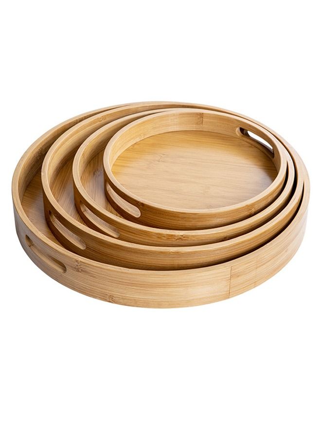 NKX 4-Piece Stackable Round Bamboo Table Serving Tray with Handle  - Image 1