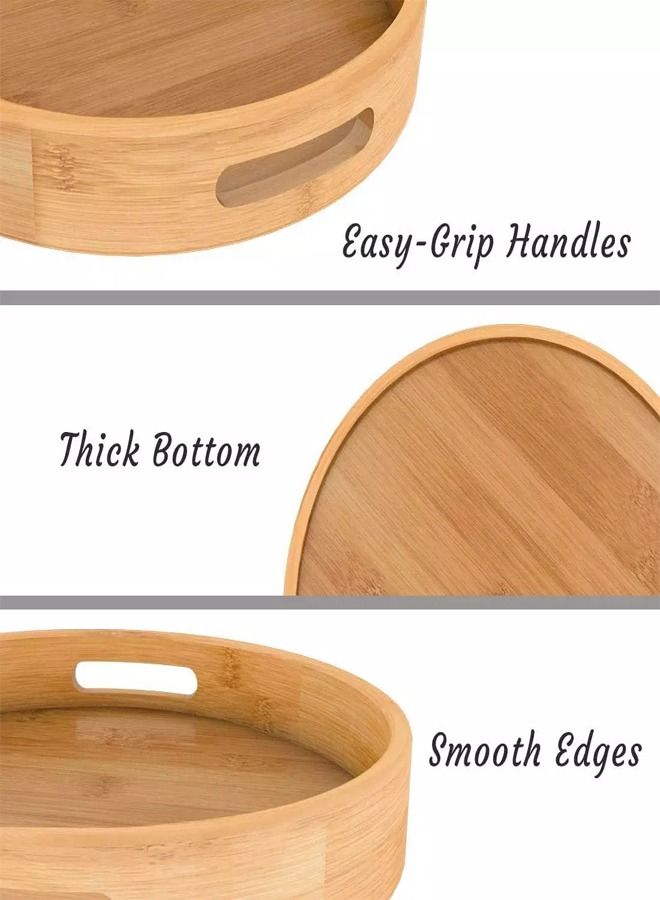NKX 4-Piece Stackable Round Bamboo Table Serving Tray with Handle  - Image 5