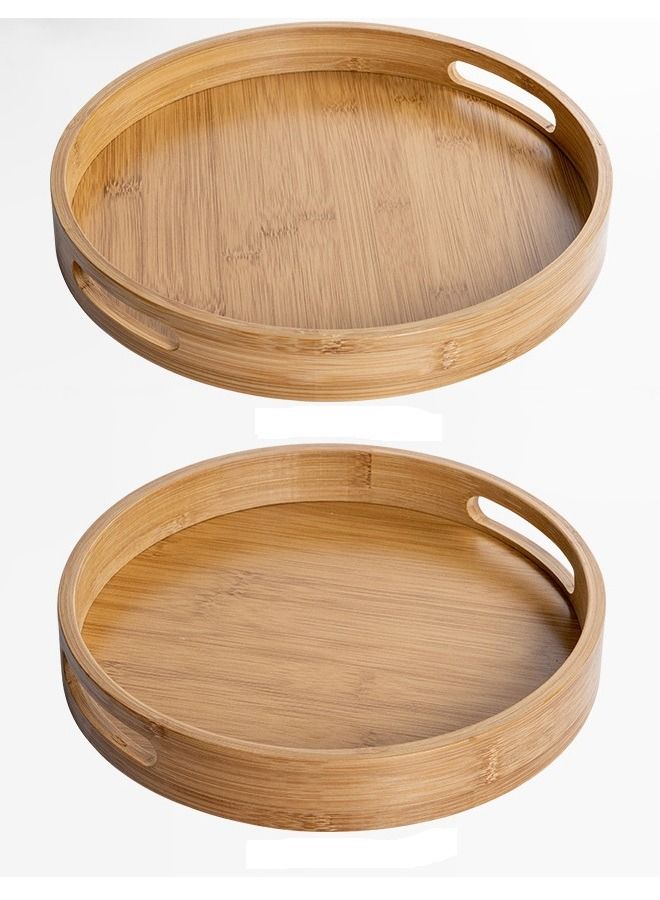 NKX 4-Piece Stackable Round Bamboo Table Serving Tray with Handle  - Image 3
