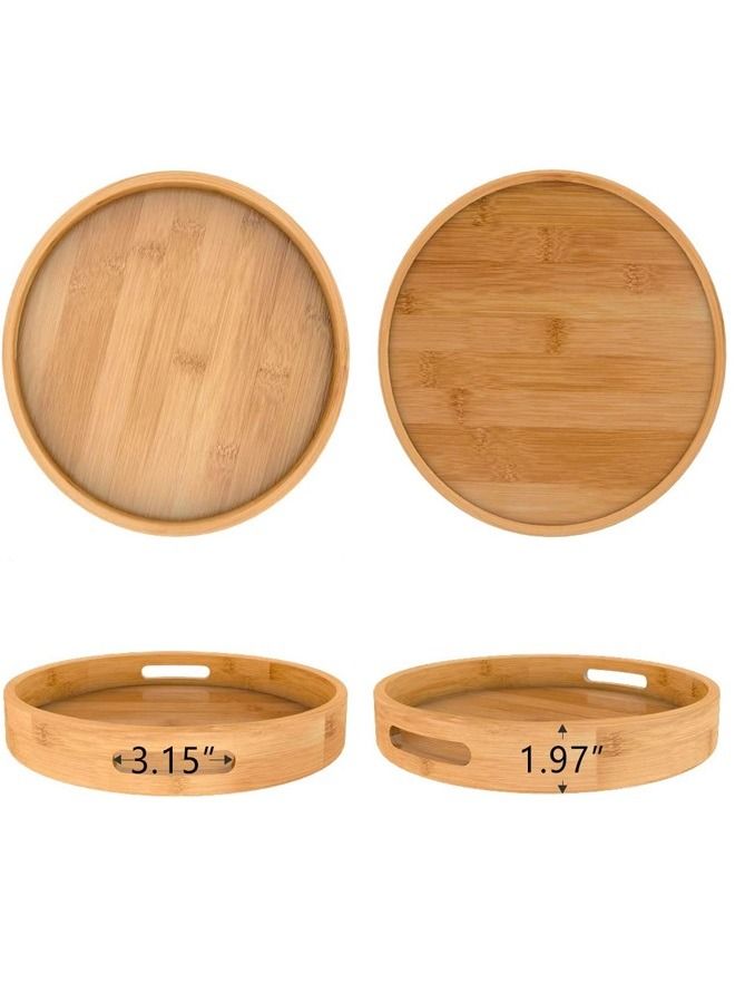 NKX 4-Piece Stackable Round Bamboo Table Serving Tray with Handle  - Image 4