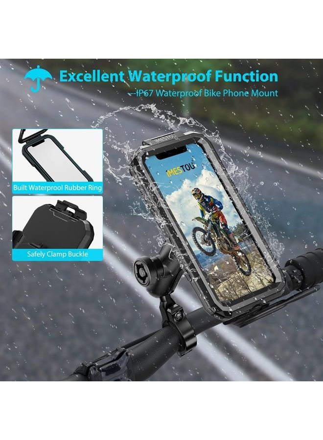iMESTOU Anti-Theft Waterproof Motorcycle Phone Holder Bike Phone Mount 1" Ball Handlebar Stem Mobile Holder with Double Socket Arms 720° Rotation Aluminium Base for 5.5"-6.8" Cellphones (L) - Image 1