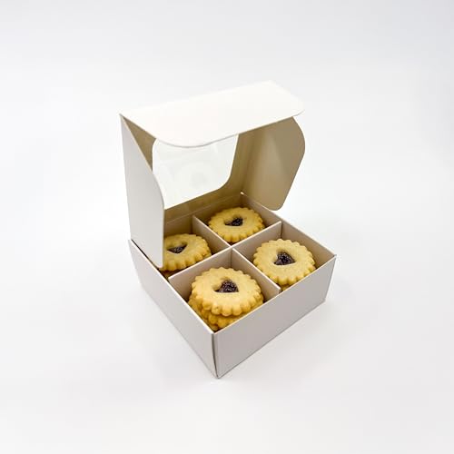 GRETEL BAKING 20pcs White Treat Boxes with Window and Dividers | 4 X-SMALL compartments | 3.5 x 3.5 x 1.57 in | Empty candy boxes for gift giving, truffle box - perfect for Valentine's Day - Image 3