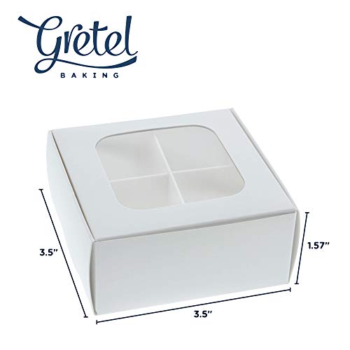 GRETEL BAKING 20pcs White Treat Boxes with Window and Dividers | 4 X-SMALL compartments | 3.5 x 3.5 x 1.57 in | Empty candy boxes for gift giving, truffle box - perfect for Valentine's Day - Image 5