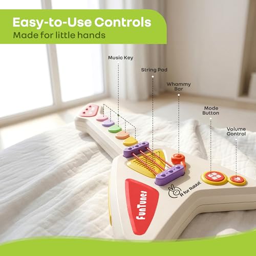 R for Rabbit Orapple Funtunes Electric Guitar, Musical Toy for Kids with Lights & Music | 4 Play Modes, 5-Level Volume Control | Educational & Fun Learning Gift for 1+ Years Boys & Girls (Beige Multi) - Image 5