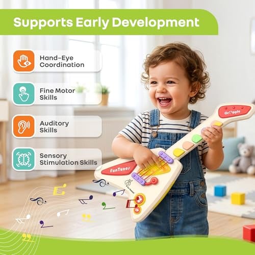 R for Rabbit Orapple Funtunes Electric Guitar, Musical Toy for Kids with Lights & Music | 4 Play Modes, 5-Level Volume Control | Educational & Fun Learning Gift for 1+ Years Boys & Girls (Beige Multi) - Image 2