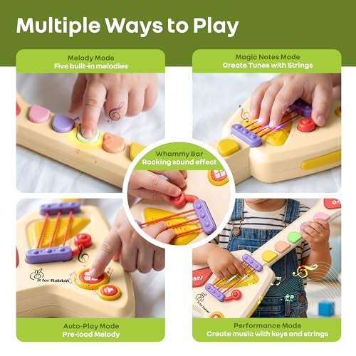 R for Rabbit Orapple Funtunes Electric Guitar, Musical Toy for Kids with Lights & Music | 4 Play Modes, 5-Level Volume Control | Educational & Fun Learning Gift for 1+ Years Boys & Girls (Beige Multi) - Image 3