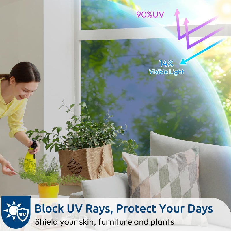 rabbitgoo Window Privacy Film One Way Window Tint for Home, Removable Reflective Heat Sun Blocking Anti UV Glass Door Covering, Mirror Tinting Film House Office, 17.5 in X 6.5 Feet, Blue Silver - Image 3