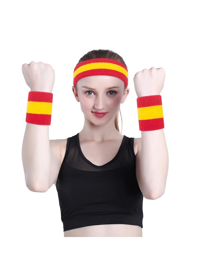 OnUpgo - 6 Pieces Sweatbands Set Headbands Wristbands For Women Men Girls Boys For Gym Workout & Yoga Super Comfy Sports Sweatbands For Football Baseball Basketball Soccer Boxing & Tennis - Image 1
