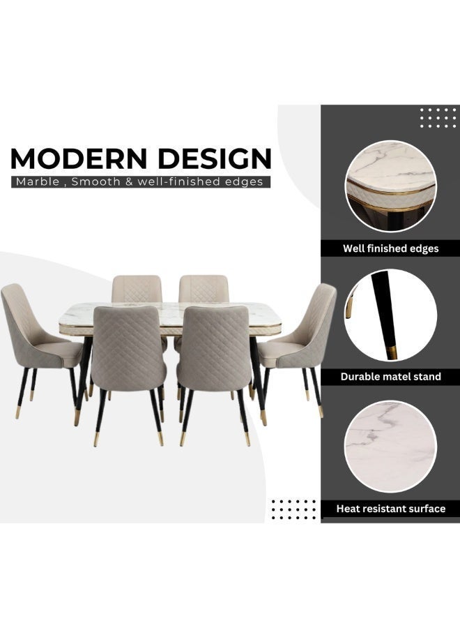 LHFHOMT-7-Pieces Dining Set, (Free Installation) 1 Piece Marble Top Rectangular Table With with 6 Upholstered Leather Chairs Modern Design Furniture for Home, Kitchen, Dining Room, Restaurant - Image 3