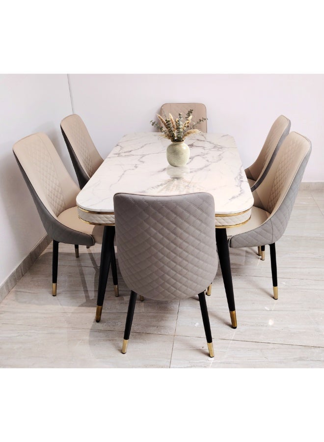 LHFHOMT-7-Pieces Dining Set, (Free Installation) 1 Piece Marble Top Rectangular Table With with 6 Upholstered Leather Chairs Modern Design Furniture for Home, Kitchen, Dining Room, Restaurant - Image 2