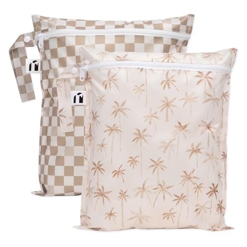 Bumkins Roamio - Waterproof Wet Bag - For Baby, Travel, Swim Suit, Cloth Diapers, Pump Parts, Pool, Gym, Toiletry, Strap to Stroller - Reusable & Easy to Clean - 2pk - Beige Check - Image 1