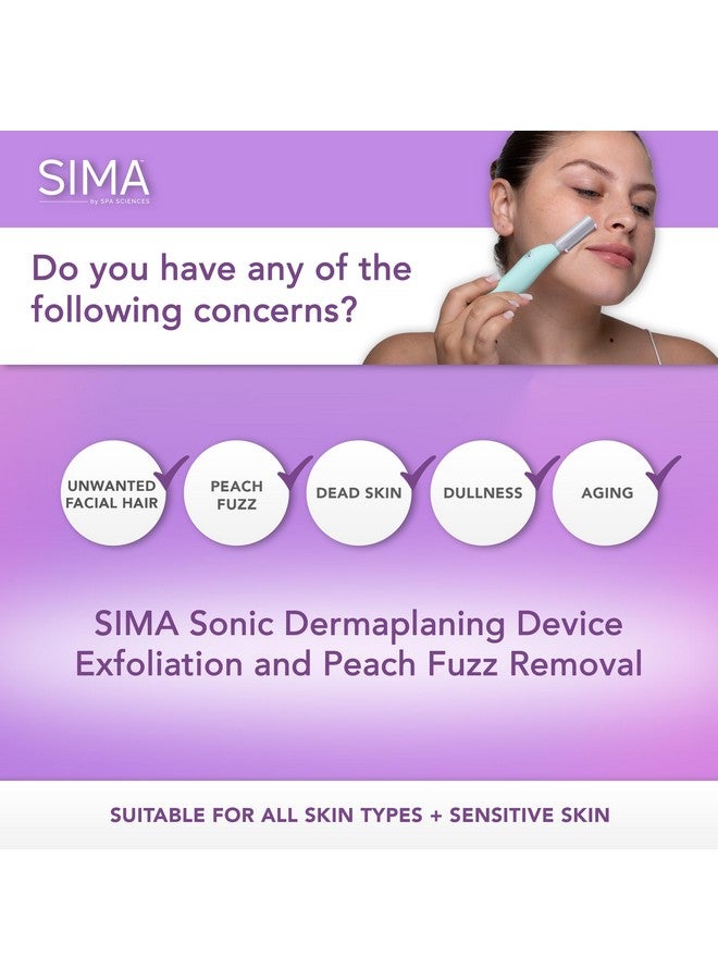SPA SCIENCES - SIMA Sonic Dermaplaning Tool - Patented Painless 2 in 1 Facial Exfoliation & Peach Fuzz-Hair Removal System w/ 7 Weeks Treatment Included - Anti-Aging - 3 Speeds - Rechargeable - Image 2
