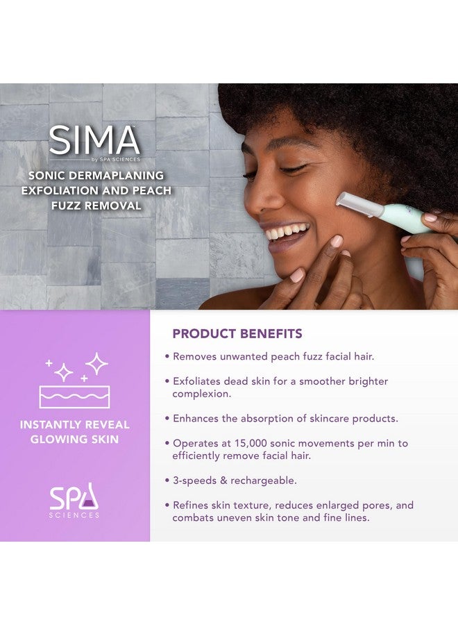 SPA SCIENCES - SIMA Sonic Dermaplaning Tool - Patented Painless 2 in 1 Facial Exfoliation & Peach Fuzz-Hair Removal System w/ 7 Weeks Treatment Included - Anti-Aging - 3 Speeds - Rechargeable - Image 3