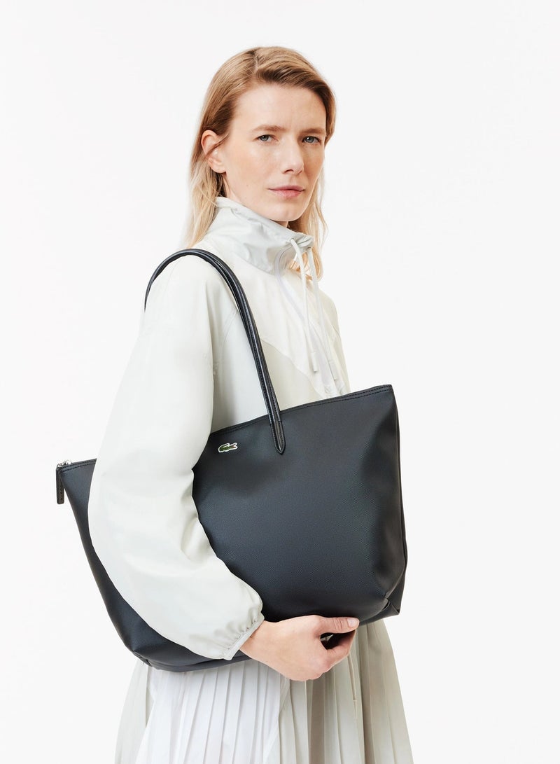 Lacoste bag Women's L12.12 Concept Fashion Versatile Large Capacity Large Size Zipper Handheld Shoulder Bag Tote Bag Large Black 45cm * 30cm * 12cm - Image 1