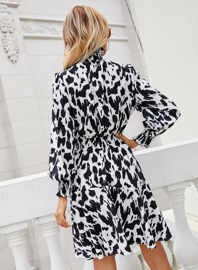 Loquat Leopard Print Round Neck Ruffle Dress - Image 2