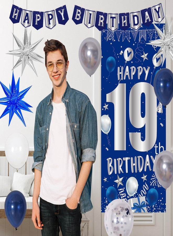 Pounira 19th Birthday Decorations for Boys Men, Happy 19th Birthday Decorations Boy Girls 19 Birthday Door Banner, 19th Bday Party Balloons for Men, Tablecloth Foil Backdrop Star Balloons for 19 Year Old - Image 5