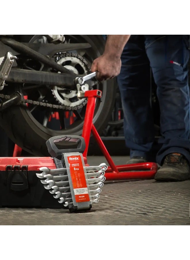 Ronix RH-2250 8pc Spanner Set 6-19mm Cr-V, 15° Ring Anti-Rust, German Engineering #Ronix RH-2250 - Image 5