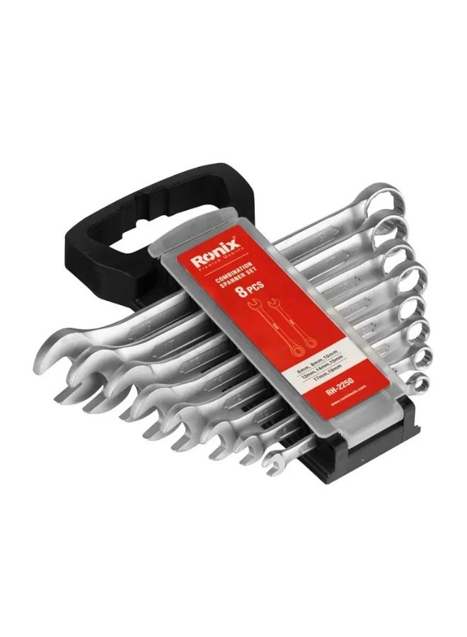 Ronix RH-2250 8pc Spanner Set 6-19mm Cr-V, 15° Ring Anti-Rust, German Engineering #Ronix RH-2250 - Image 1