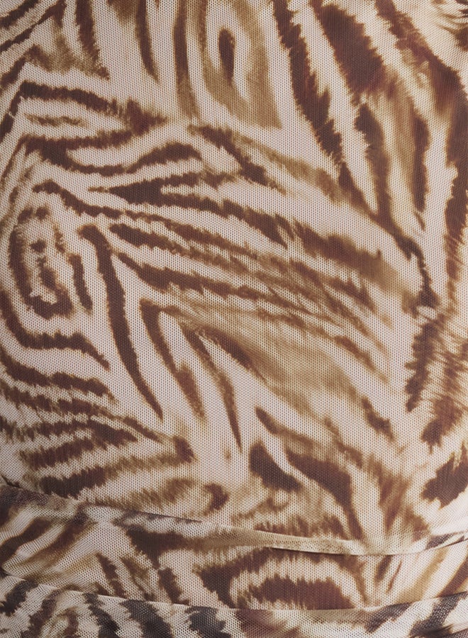 trendyol Multicolored Zebra Patterned Lined Tulle Knitted Bodysuit  - Image 5