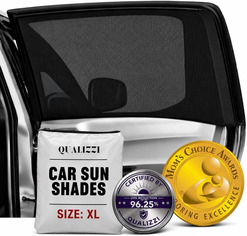 Qualizzi XL/Car Window Shades Fit Most SUVs, Car Shades for Back Windows Baby, Breathable Mesh Windows Screen Net for Camping, Full Covers for Kids, Privacy, Bugs & Sun Protection, ® 2-Pack, 14 Sizes - Image 1
