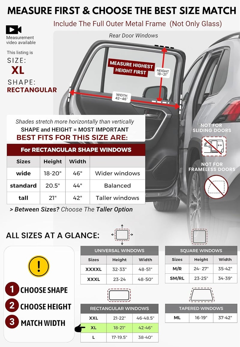 Qualizzi XL/Car Window Shades Fit Most SUVs, Car Shades for Back Windows Baby, Breathable Mesh Windows Screen Net for Camping, Full Covers for Kids, Privacy, Bugs & Sun Protection, ® 2-Pack, 14 Sizes - Image 5